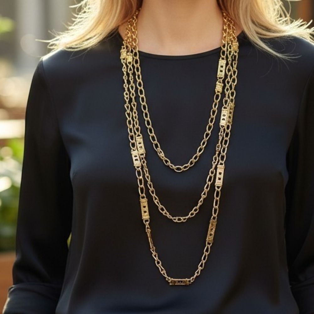Unbranded Layered Chain Necklace Womens OS Gold Excellent Multi-Strand Bar Link